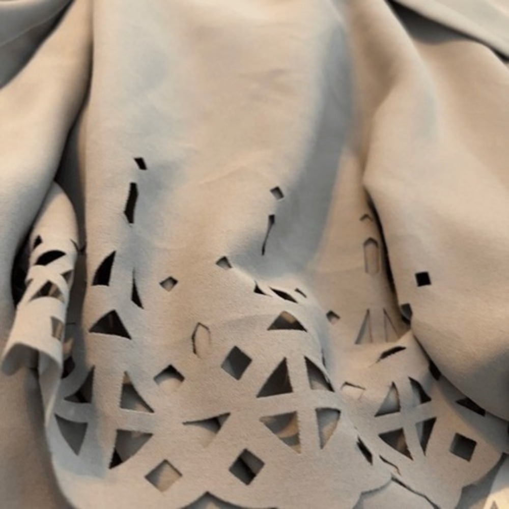 Bec + Bridge Laser Cut Mini Dress Taupe Gray Flowy Layered Knit 2 - Picture 11 of 11